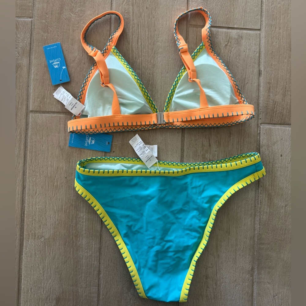 NWT CUPSHE Take Me To Tulum Colorblock Triangle Top & Cheeky Bikini Set - Picture 6 of 10